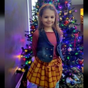 Set Bundle 3 Esprit Medium Washed Denim Vest Floral Lining Plaid Skirt, Headband